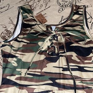 Super sexy Camo lace up full length bodysuit catsuit romper skin tight!